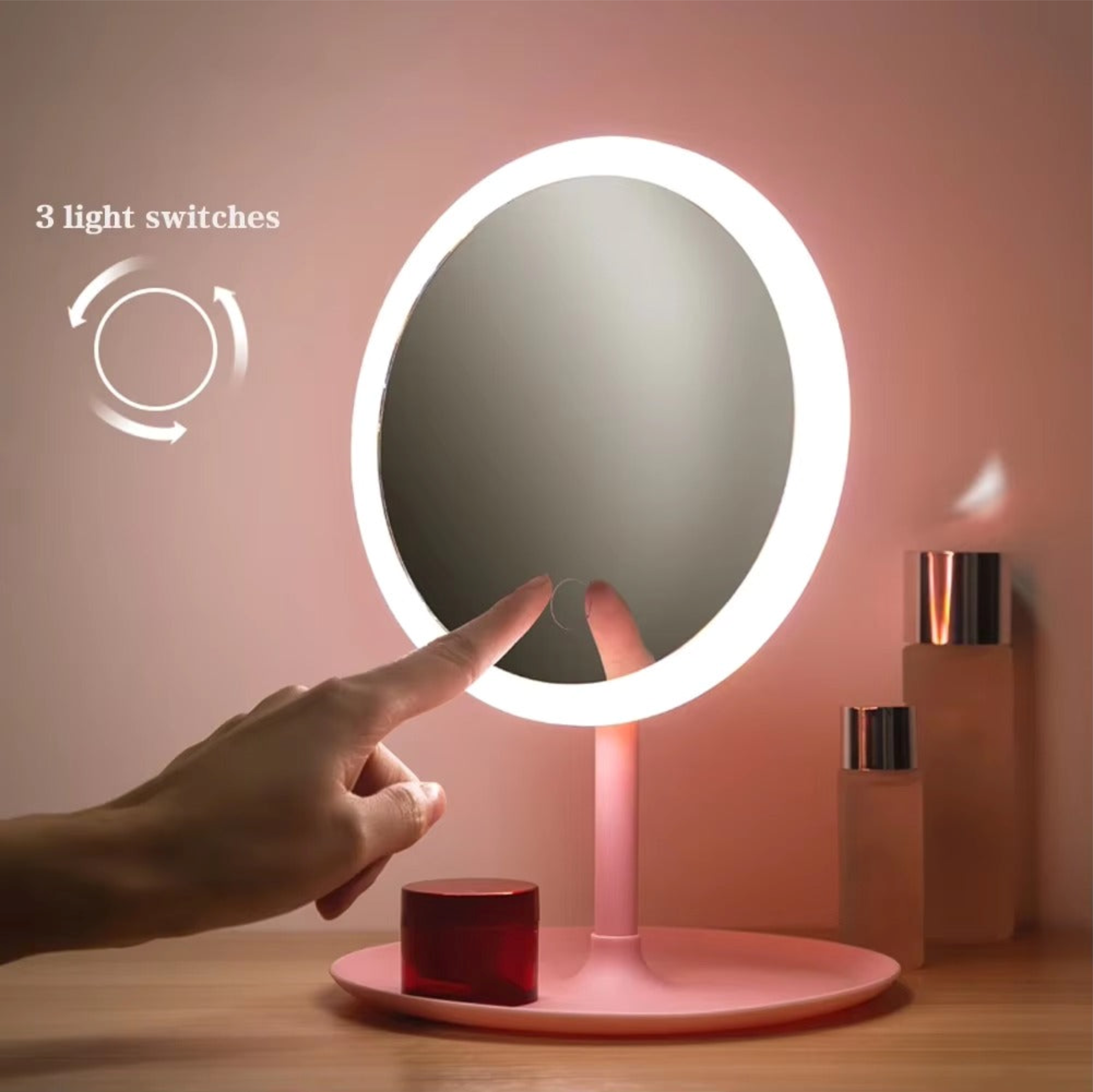 Makeup Mirror with LED Lights – Compact, Portable, and Touch Control